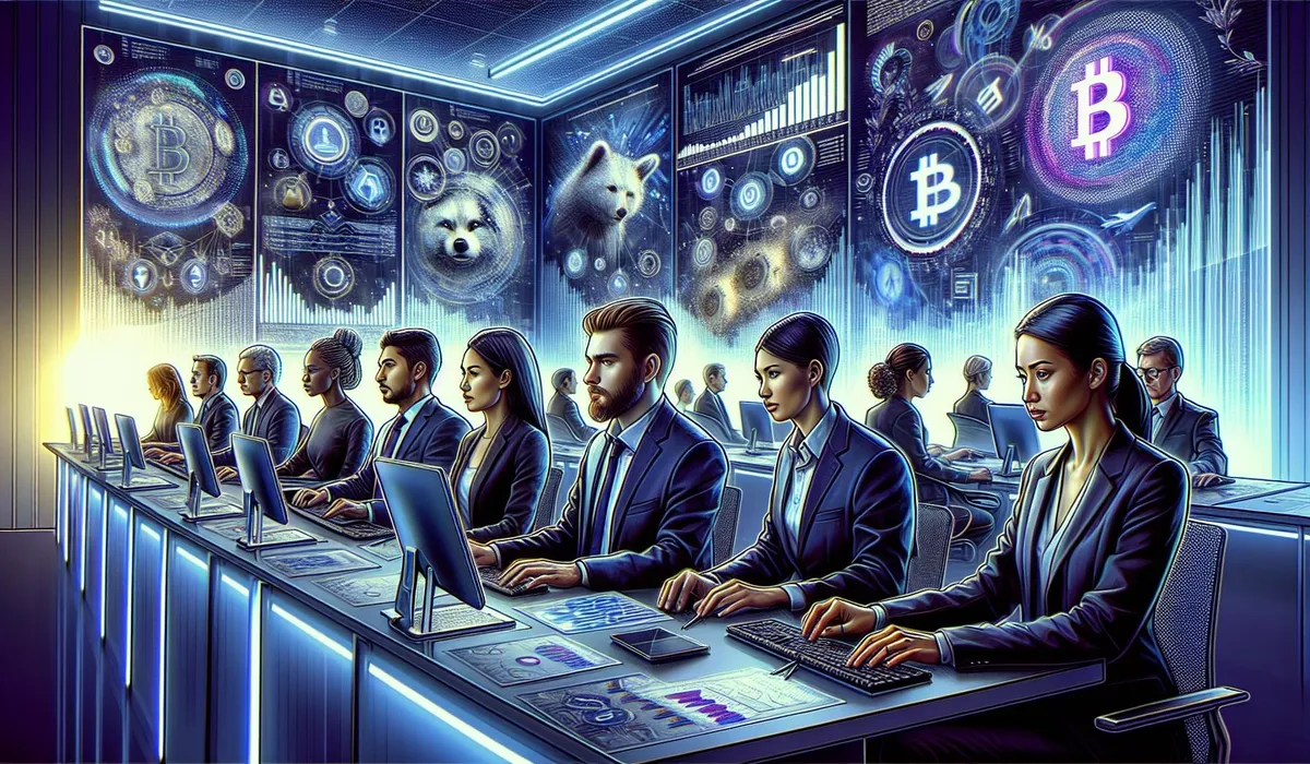 a group of crypto investors sitting at computers