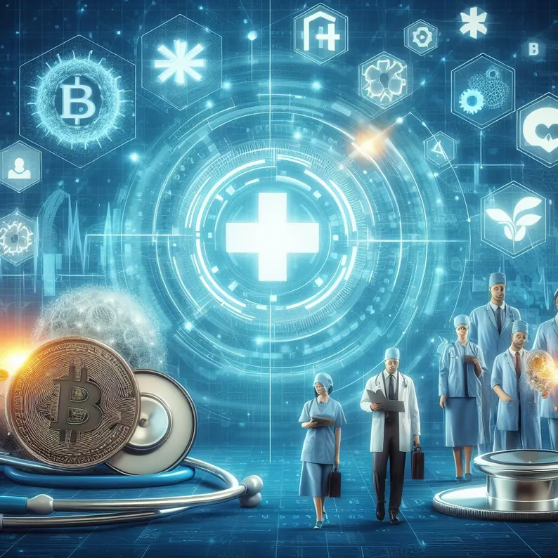 Visual Representation of Blockchain in Healthcare with practitioners in the right side